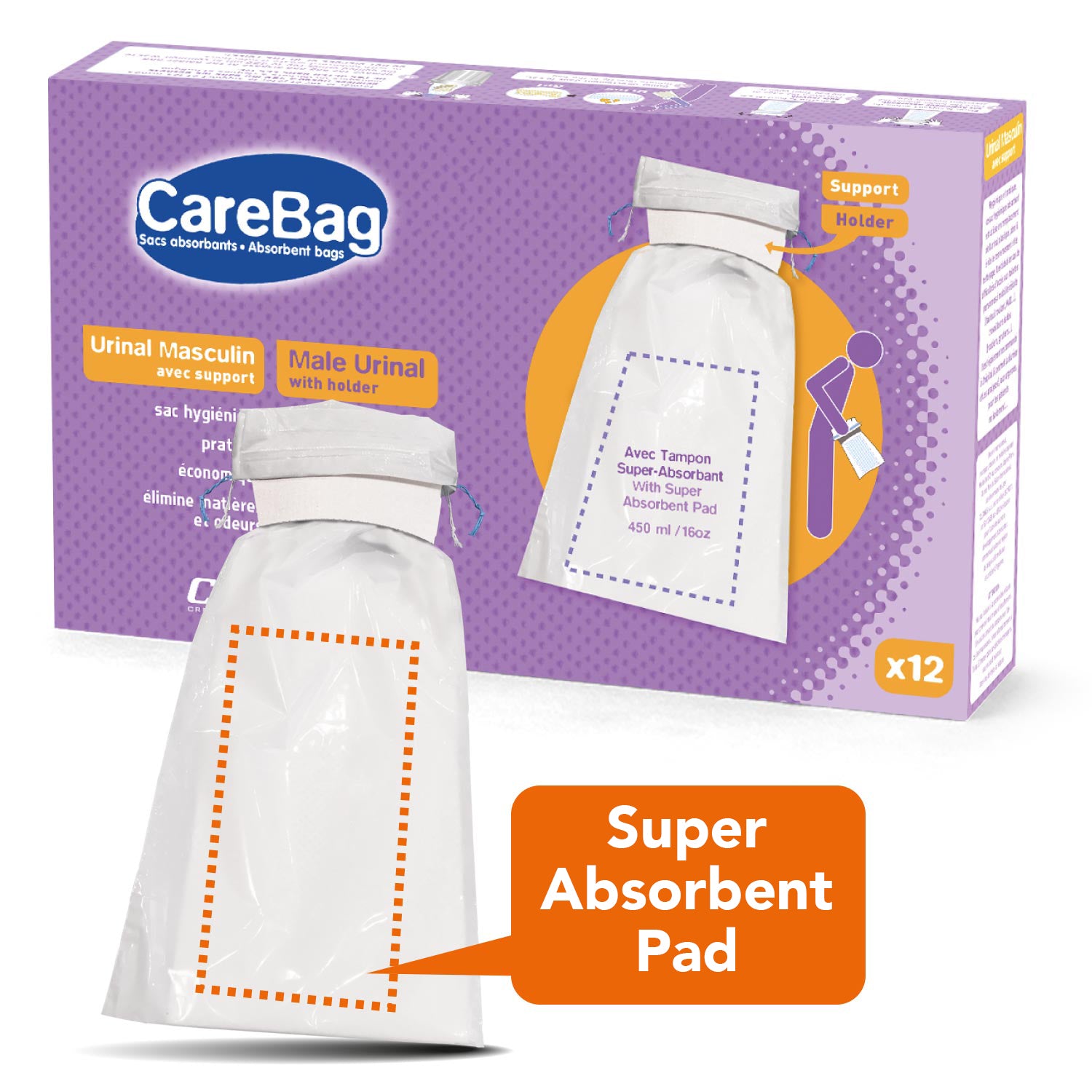 CareBag® Male Urinal with Holder (12pcs)