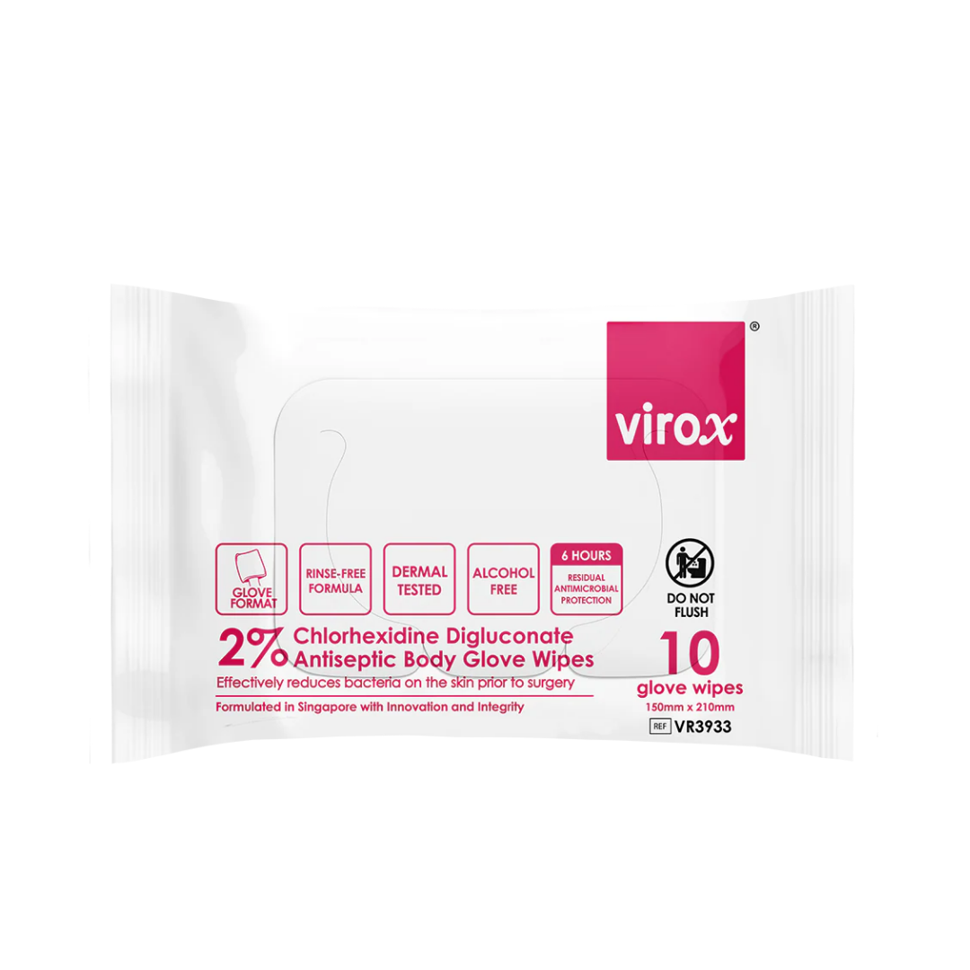 Virox 2% CHG antiseptic body Glove wipes 10s - 150x210mm